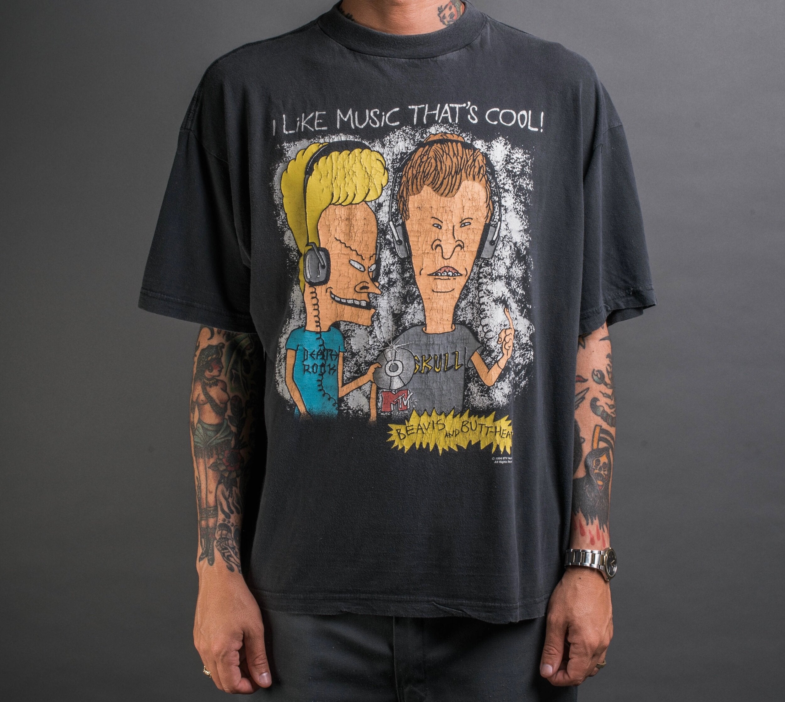 Vintage 1994 Beavis And Butthead I Like Music That's Cool T-Shirt