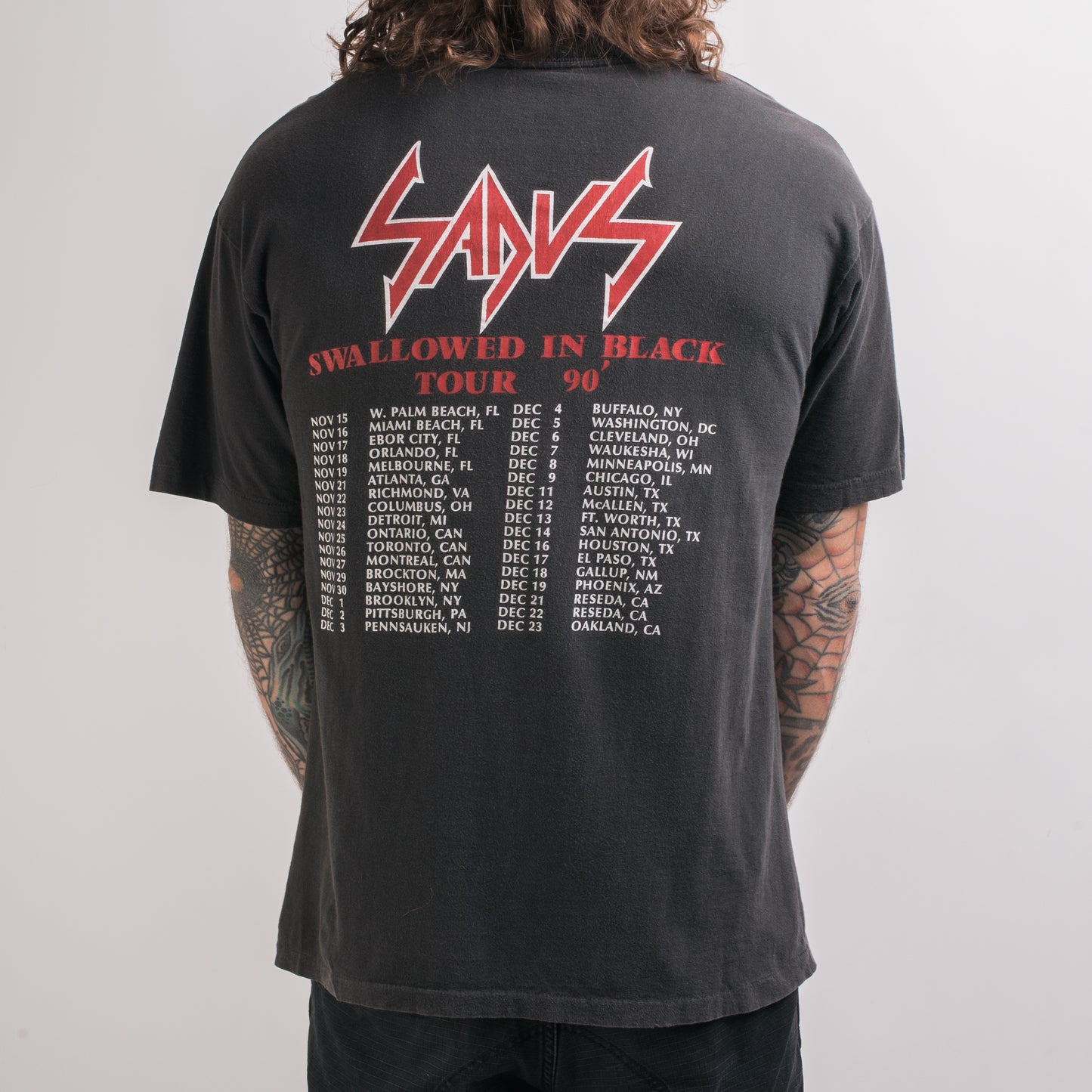 Vintage 1990 Sadus Swallowed in Black Tour T-Shirt