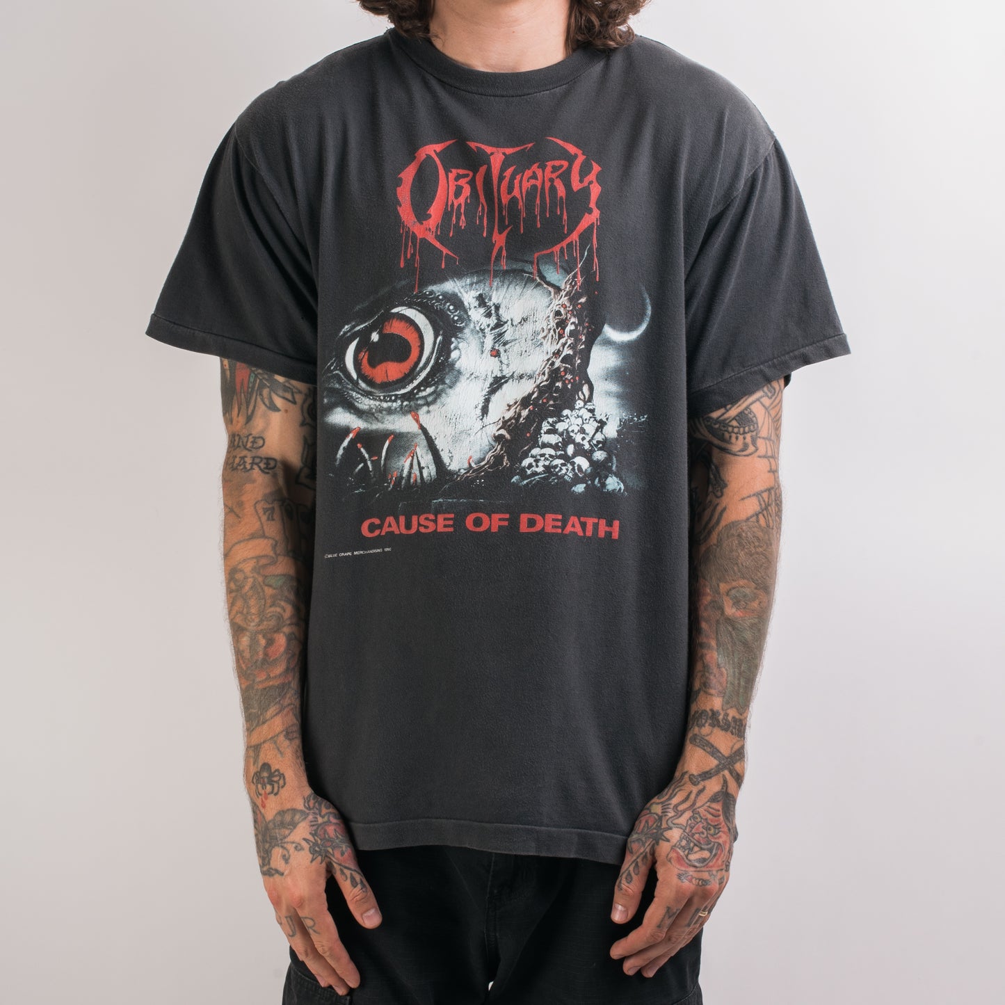 Vintage 1990 Obituary Cause Of Death T-Shirt