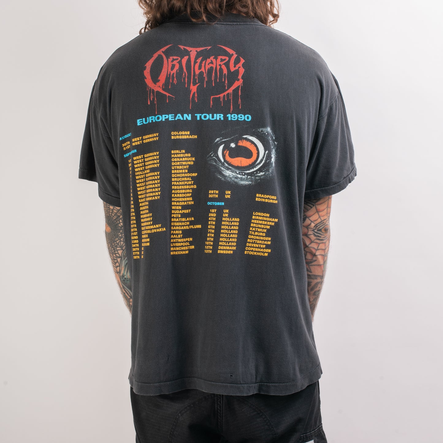 Vintage 1990 Obituary Cause Of Death Euro Tour T-Shirt