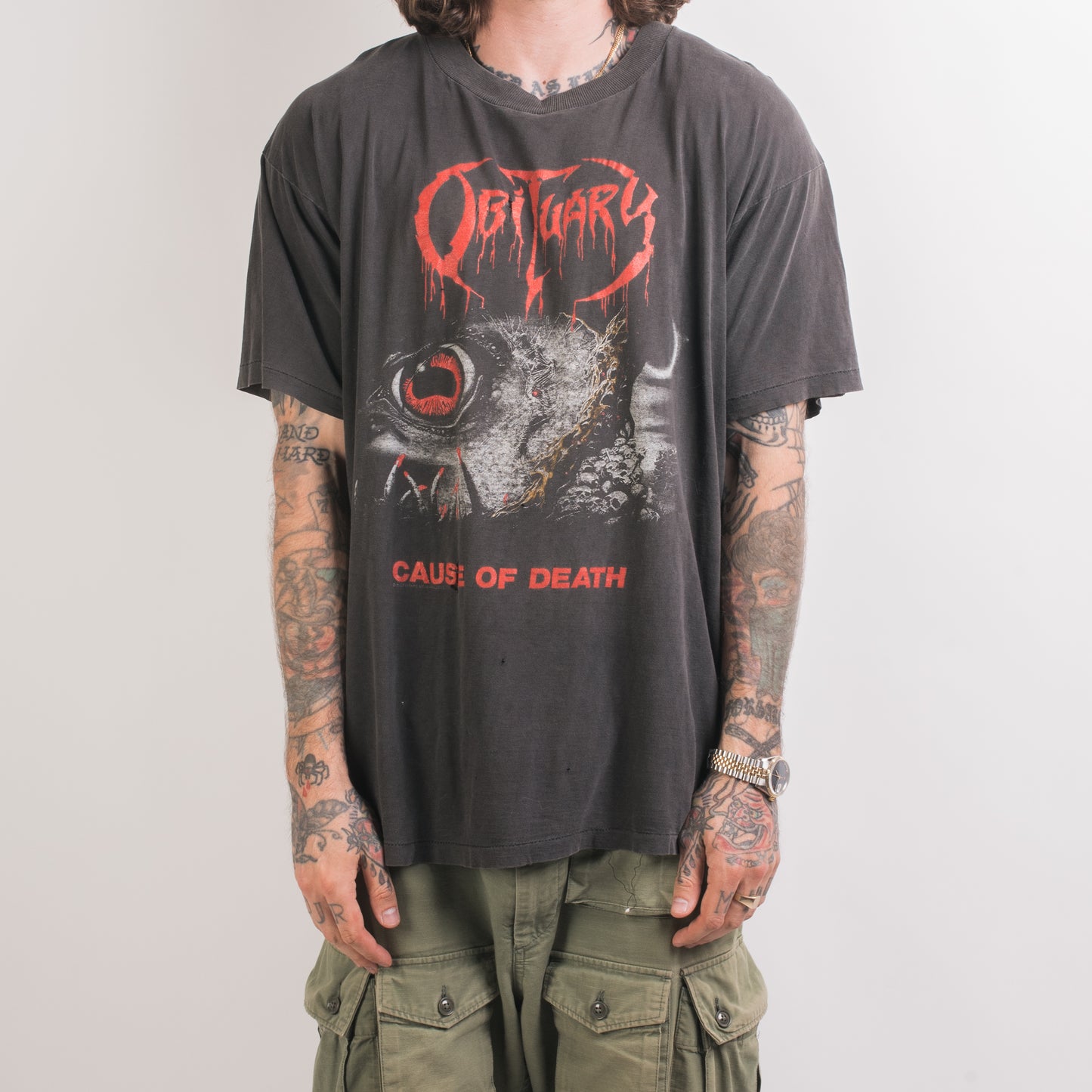 Vintage 1990 Obituary Cause Of Death T-Shirt