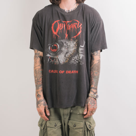 Vintage 1990 Obituary Cause Of Death T-Shirt