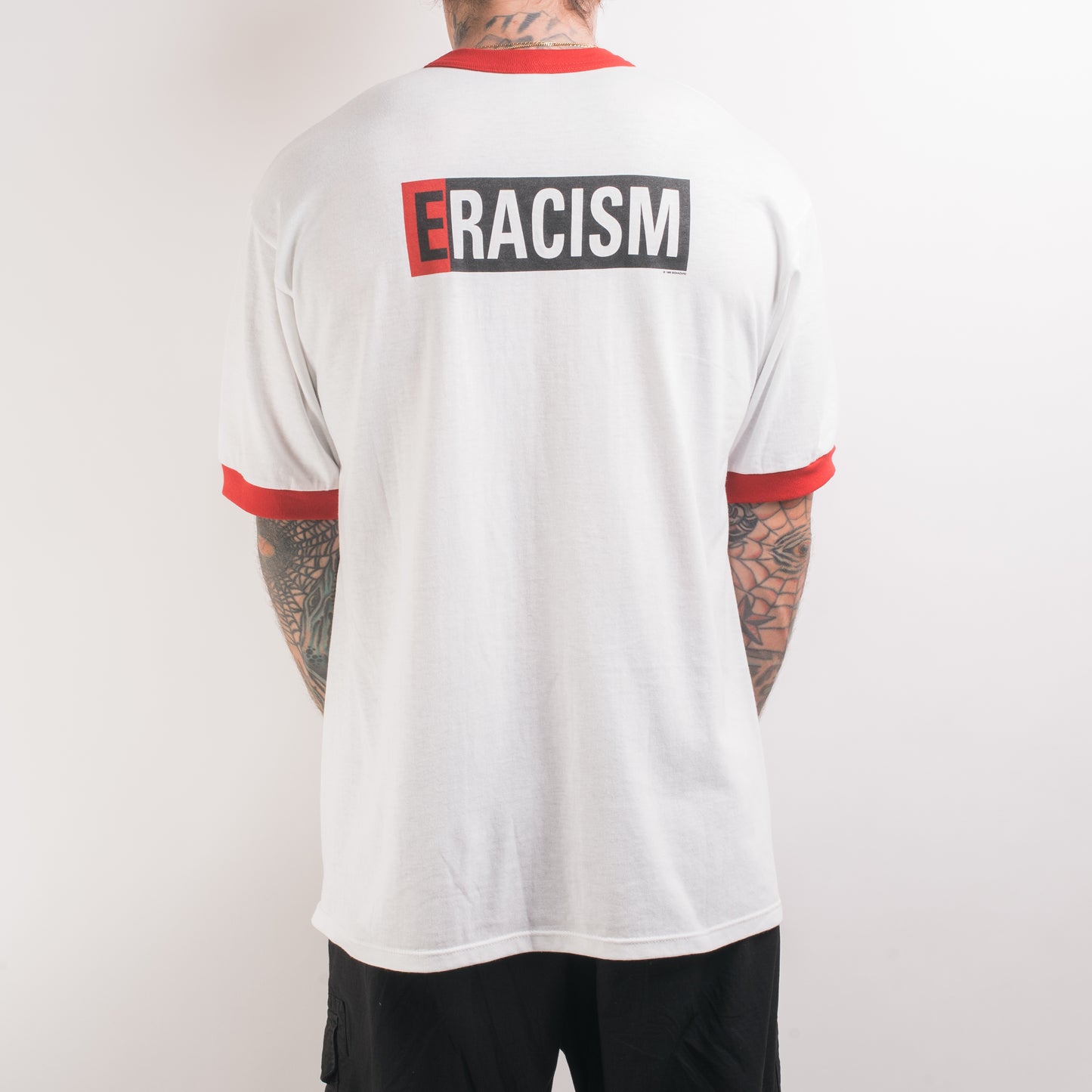 Vintage 1996 Biohazard Erase Racism Ringer T-Shirt