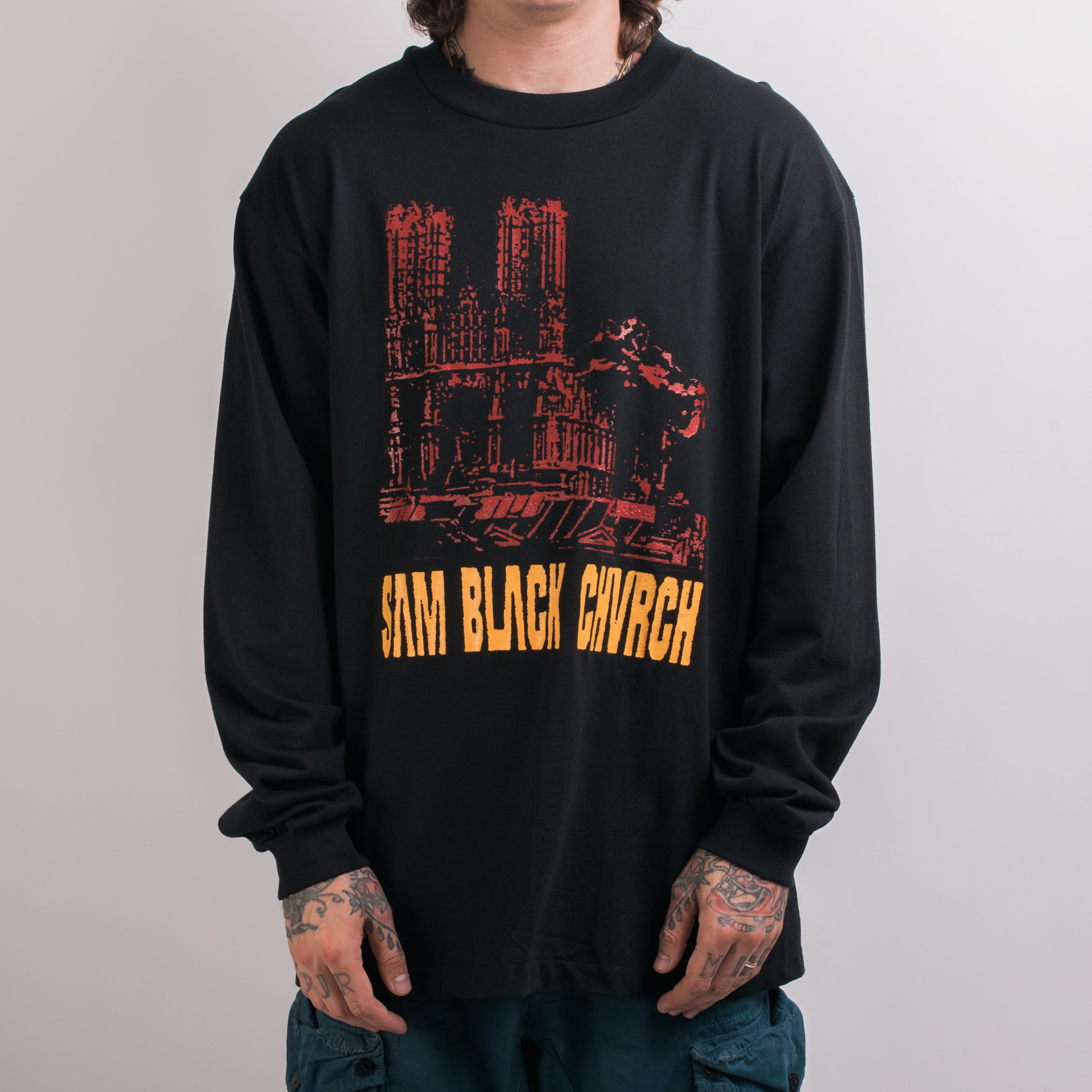 超ポイントバック祭】 L/S Print Church Black Sam anvil 90s Tee バン