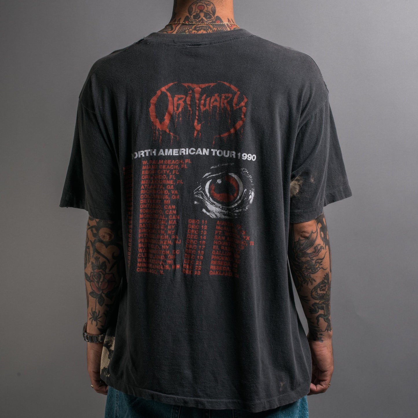 Vintage 1990 Obituary Cause Of Death Tour T-Shirt