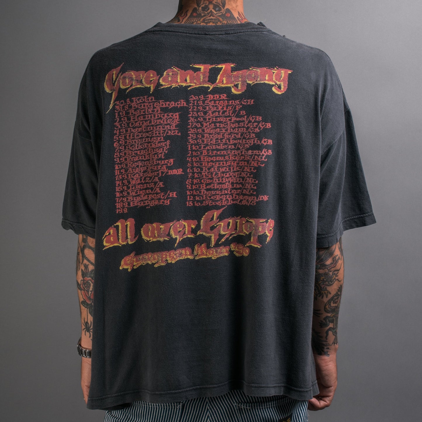 Vintage 1990 Morgoth Gore And Agony Euro Tour T-Shirt