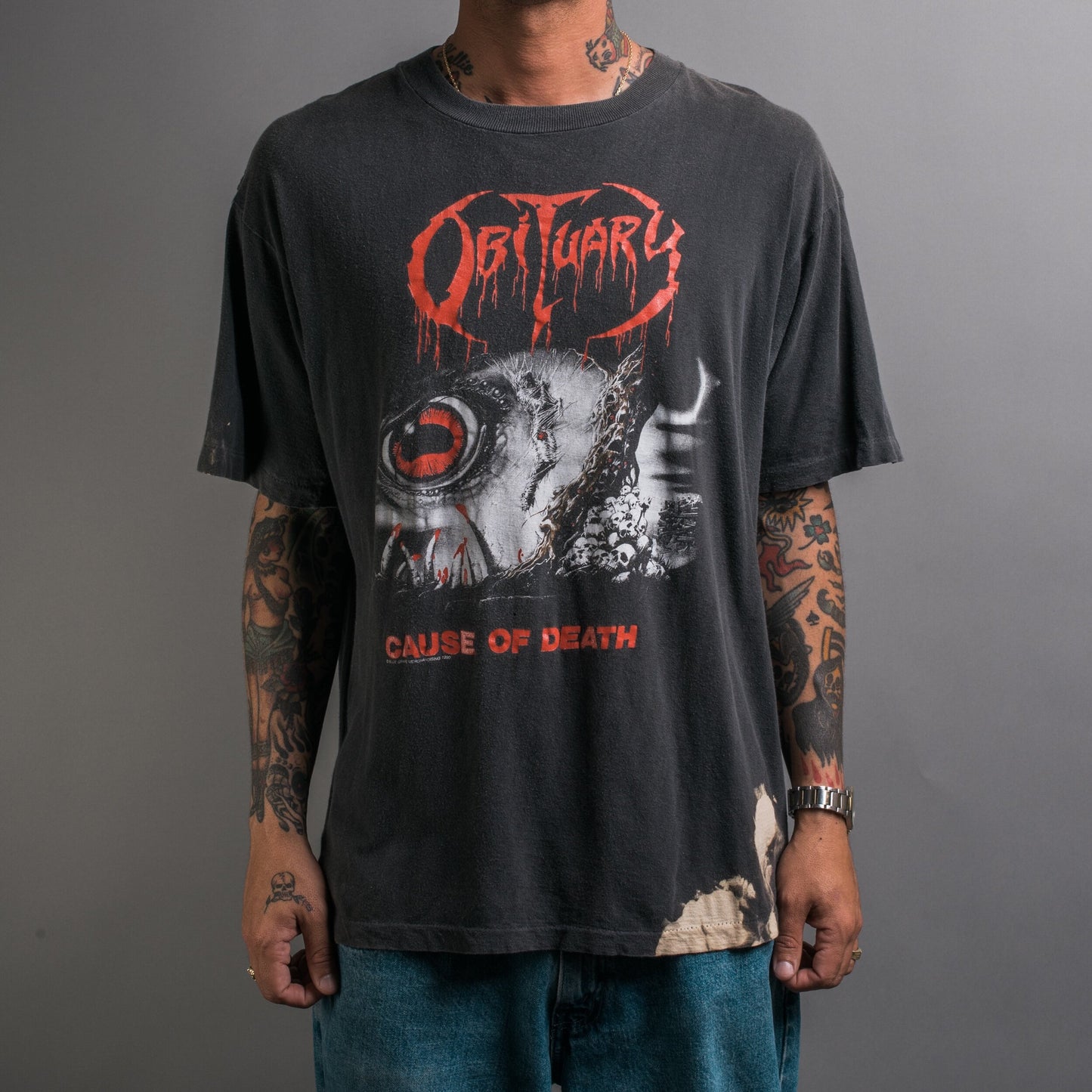 Vintage 1990 Obituary Cause Of Death Tour T-Shirt