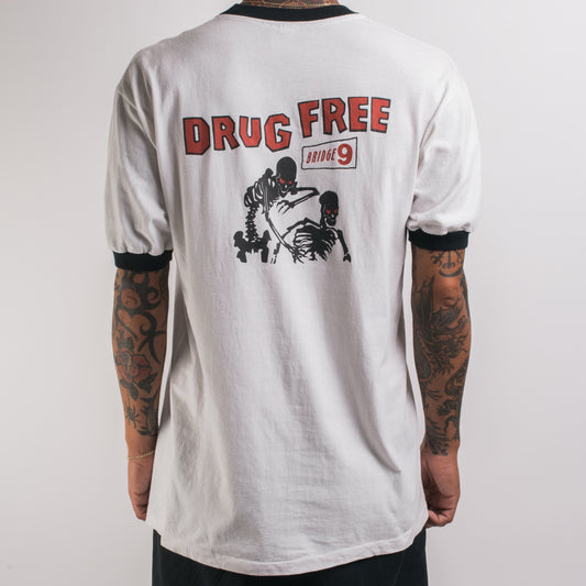 Vintage 90’s Bridge Nine Records Drug Free Misfits Rip Ringer T-Shirt