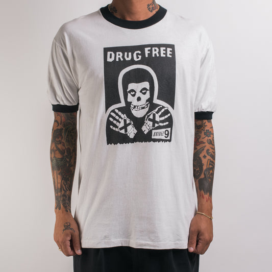 Vintage 90’s Bridge Nine Records Drug Free Misfits Rip Ringer T-Shirt