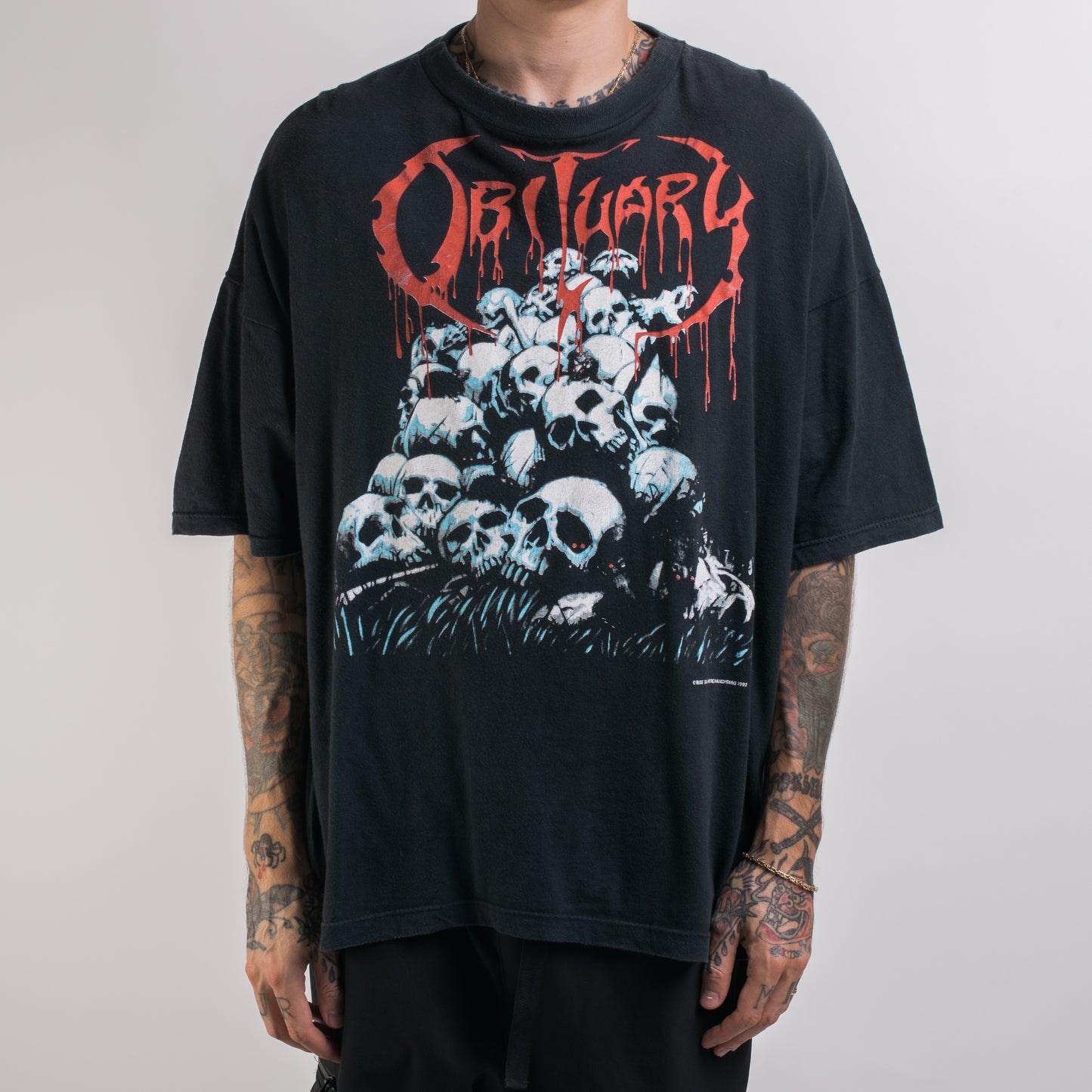 Vintage 1992 Obituary Pile Of Skulls T-Shirt